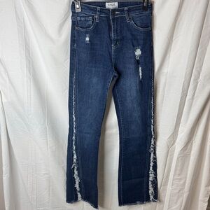 Angel Women's Distressed Dark Blue Flare Jeans